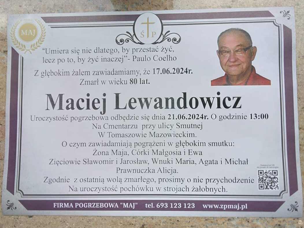 Żegnamy Pana Macieja Lewandowicza 