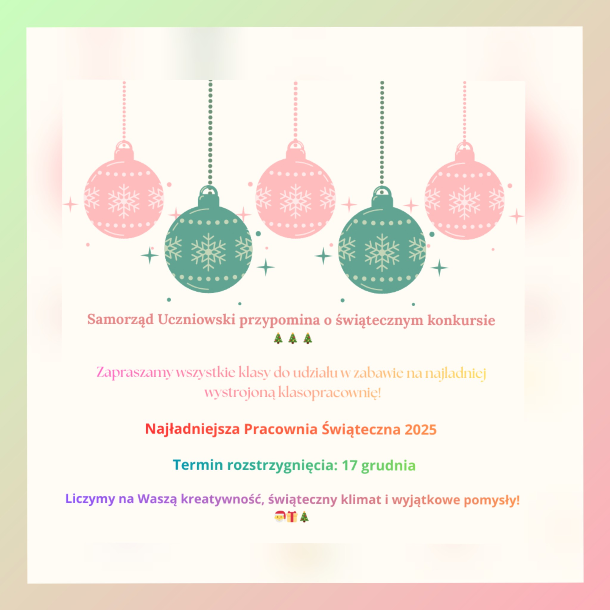 Konkurs na najładniejszą świąteczną pracownię