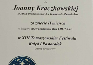 Tomaszowski Festiwal Kolęd i Pastorałek - dyplom