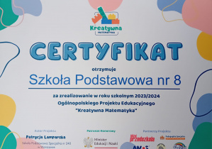 Ogólnopolski Projekt Edukacyjny ,,Kreatywna Matematyka"- Certyfikat