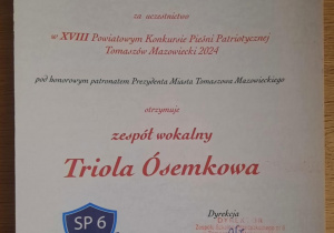 „Triola Ósemkowa" w Powiatowym Konkursie Pieśni i Poezji Patriotycznej