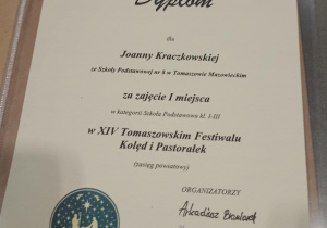 XIV Tomaszowski Festiwal Kolęd i Pastorałek w kategorii klas I-III