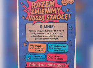 Plakat wyborczy kandydatki do Samorządu Uczniowskiego na rok szkolny 2025/2026
