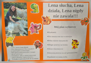 Plakat wyborczy kandydatki do Samorządu Uczniowskiego na rok szkolny 2025/2026