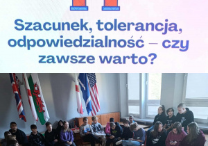 Uczniowie siedzą w półkręgu podczas debaty szkolnej - Szacunek, tolerancja, odpowiedzialność - czy zawsze warto?