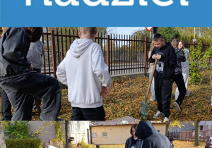 Uczniowie sadzą cebulki żonkili.