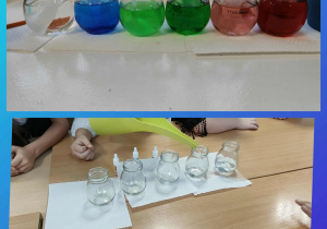 Na zdjęciach przedstawiono doświadczenie z kapilarnym przemieszczaniem się wody.