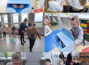 Uczniowie biorą udział w zajęciach angażujących zmysły, przygotowanych z okazji Międzynarodowego Dnia Osób z Niepełnosprawnościami.