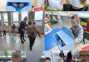 Uczniowie biorą udział w zajęciach angażujących zmysły, przygotowanych z okazji Międzynarodowego Dnia Osób z Niepełnosprawnościami.