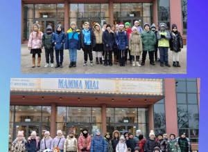 Uczniowie klas IIa i IIIb przed Teatrem Muzycznym w Łodzi.