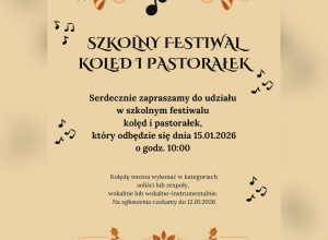 Plakat informacyjny - Szkolny Festiwal Kolęd i Pastorałek