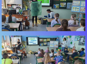 Uczniowie klasy III b podczas spotkania o segregacji odpadów.