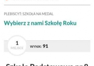 Wynik w plebiscycie Dziennika Łódzkiego „Szkoła na Medal” - I miejsce Szkoła Podstawowa nr 8 w Tomaszowie Mazowieckim