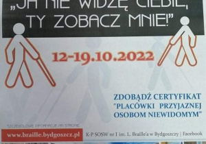 Plakat informacyjny dotyczący kampanii społecznej „Ja nie widzę Ciebie, Ty zobacz mnie!”